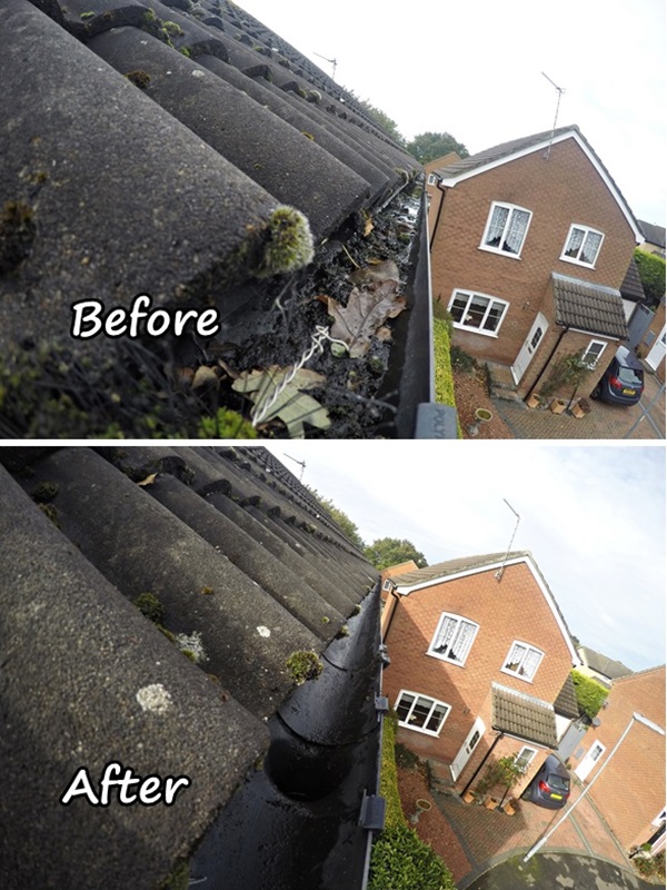 AMK Gutter clearing before and after